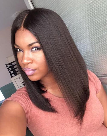 Perruque mis longue Lace frontal lisse en cheveux naturels